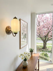 Eloise Vintage Scalloped Milk Glass Wall Sconce - Modern Accent Lighting for Bathroom and Bedroom